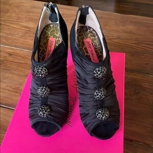 Betsey Johnson Black Crystal Embellished Heels